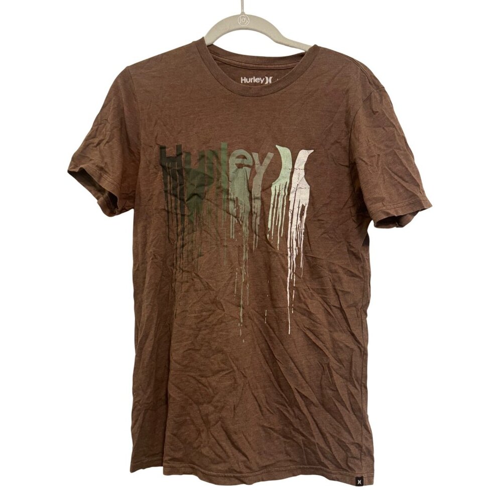 Hurley Graphic T-Shirt Mens Medium Brown Cotton Blend Crewneck Short Sleeve